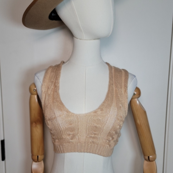 Free People Knit Nude Summer Crop Top Size XS - Picture 2 of 9